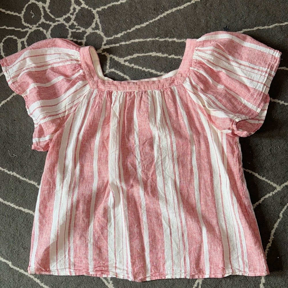 Striped Linen Square Neck Blouse
